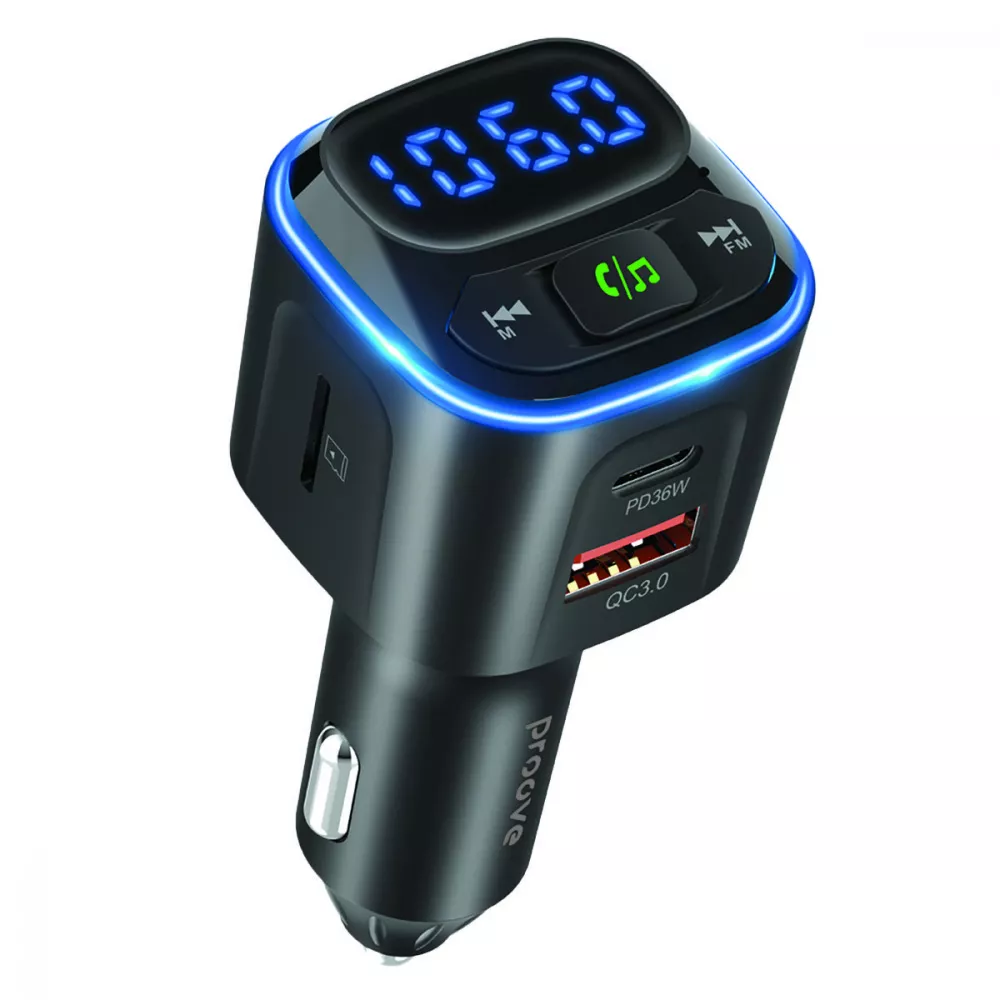 Автомобільний зарядний пристрій Proove FM Launcher Luxor 36W PD+QC3.0 Type-C+USB Black