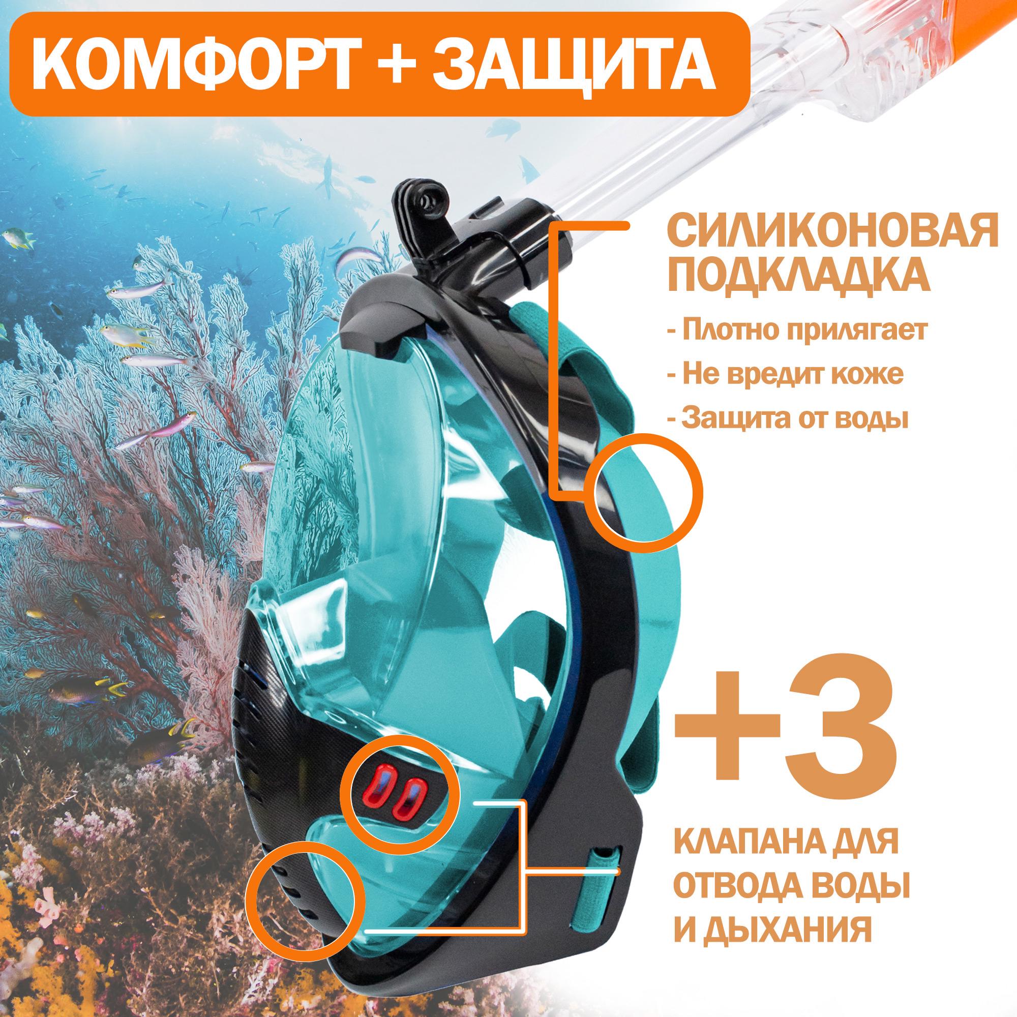 Маска полнолицевая Vela Sport 5.0 для плавания S/M Черно-бирюзовый (00602) - фото 3