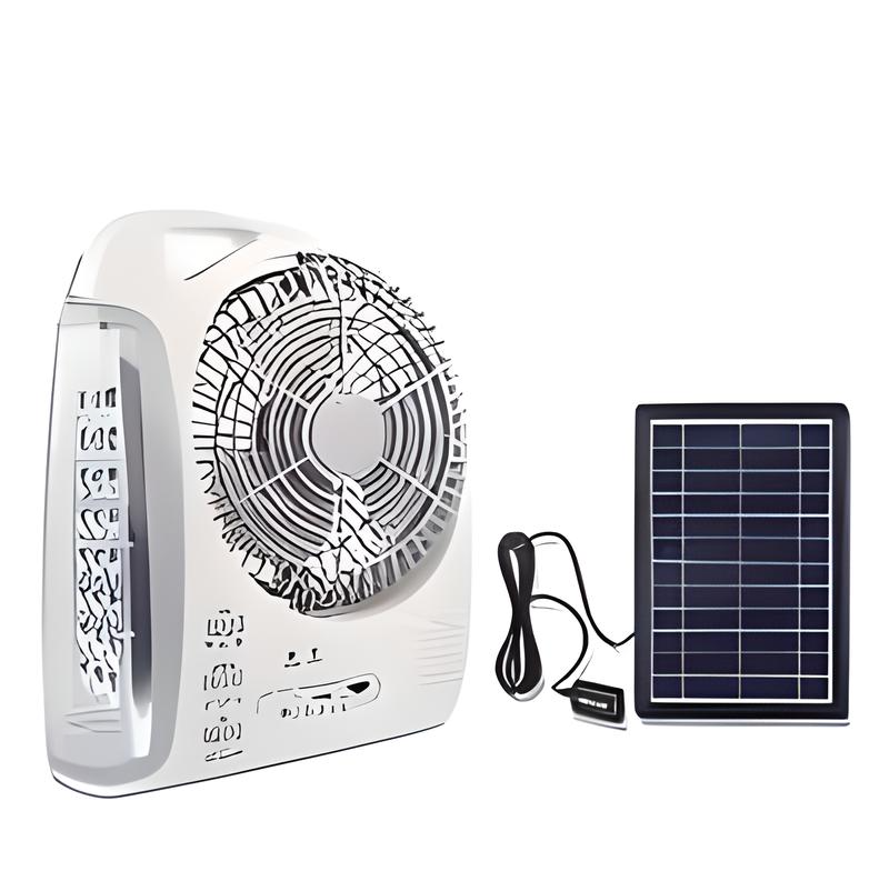 Вентилятор портативний GD-8028/N283 6в1 8" LED-лампа/радіо/сонячна панель/2 швидкості/Bluetooth/USB/акумулятор 10 Вт 5500 мАг (6-18-M17162)