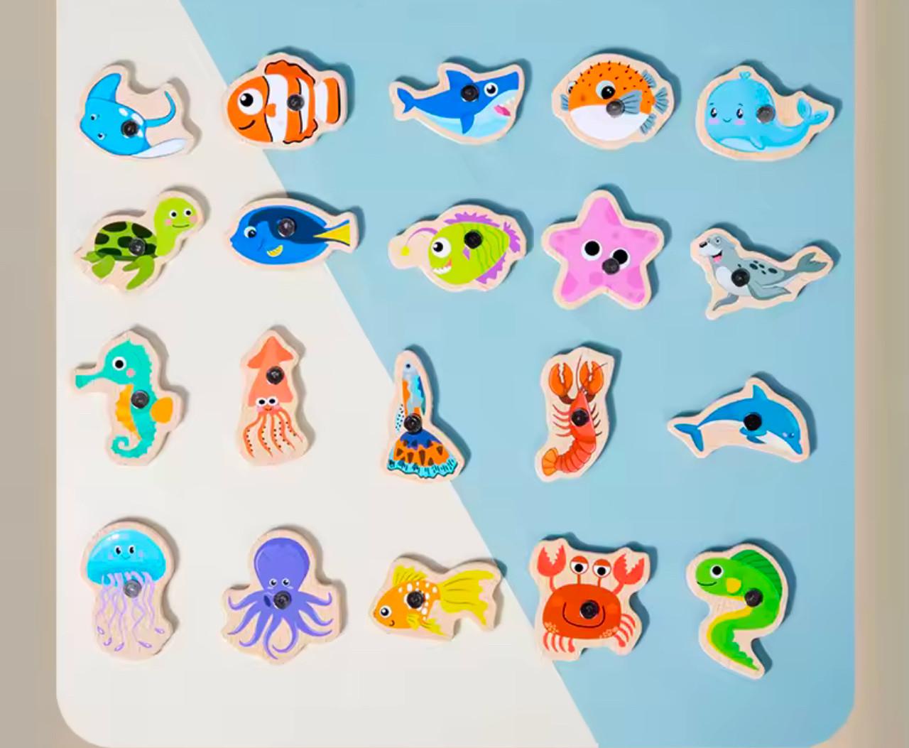 Дитяча магнітна риболовля дерев'яна 20 рибок 2 вудки (95) - фото 6