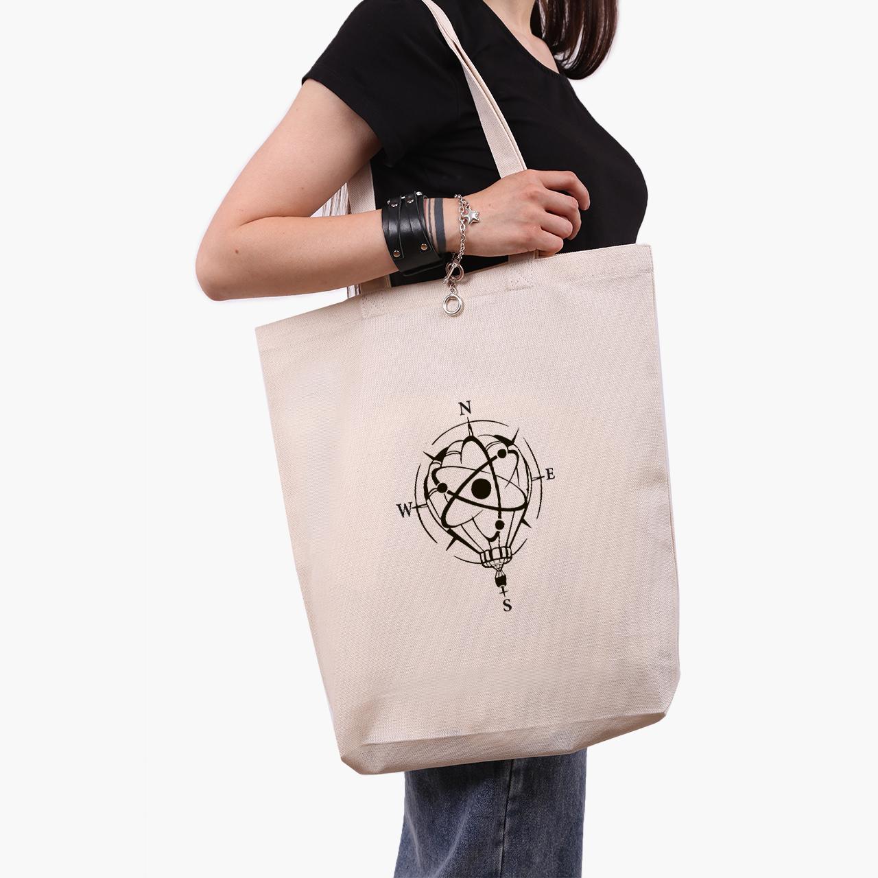Эко сумка шоппер Компас Роза ветров 41х39х8 см Бежевый (9227-2040-WTD)