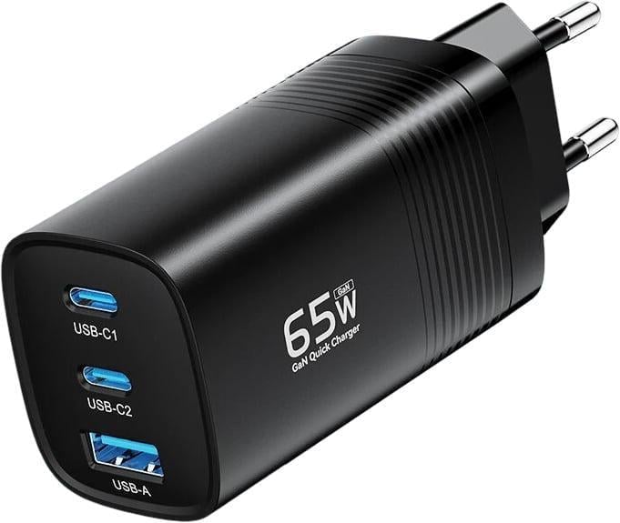 Зарядний пристрій ASOMETECH RCE-6501 65Wmax GAN PPS PD3.0 QC4/порти 2Type-C/1USB Black (43616)