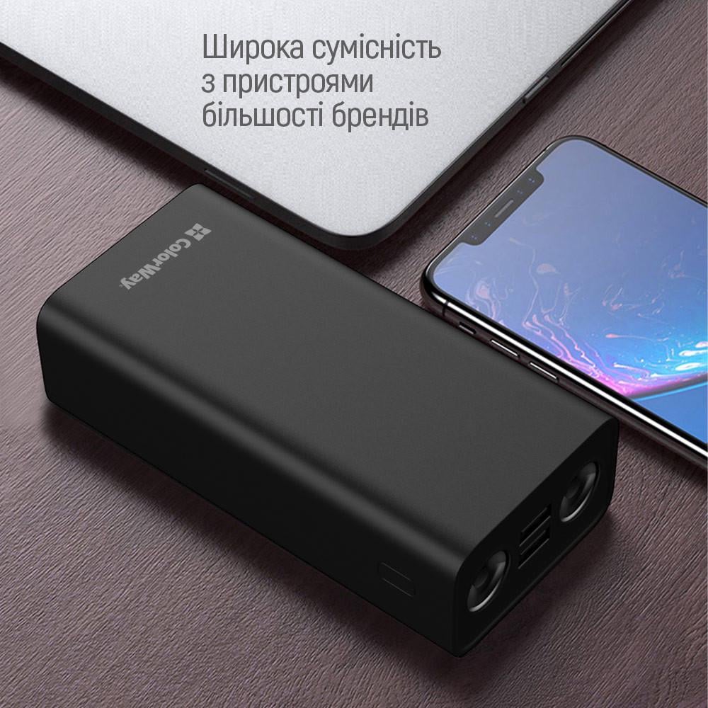 Повербанк ColorWay CW-PB300LPB3BK-F з ліхтариком 30000 mAh Чорний - фото 8