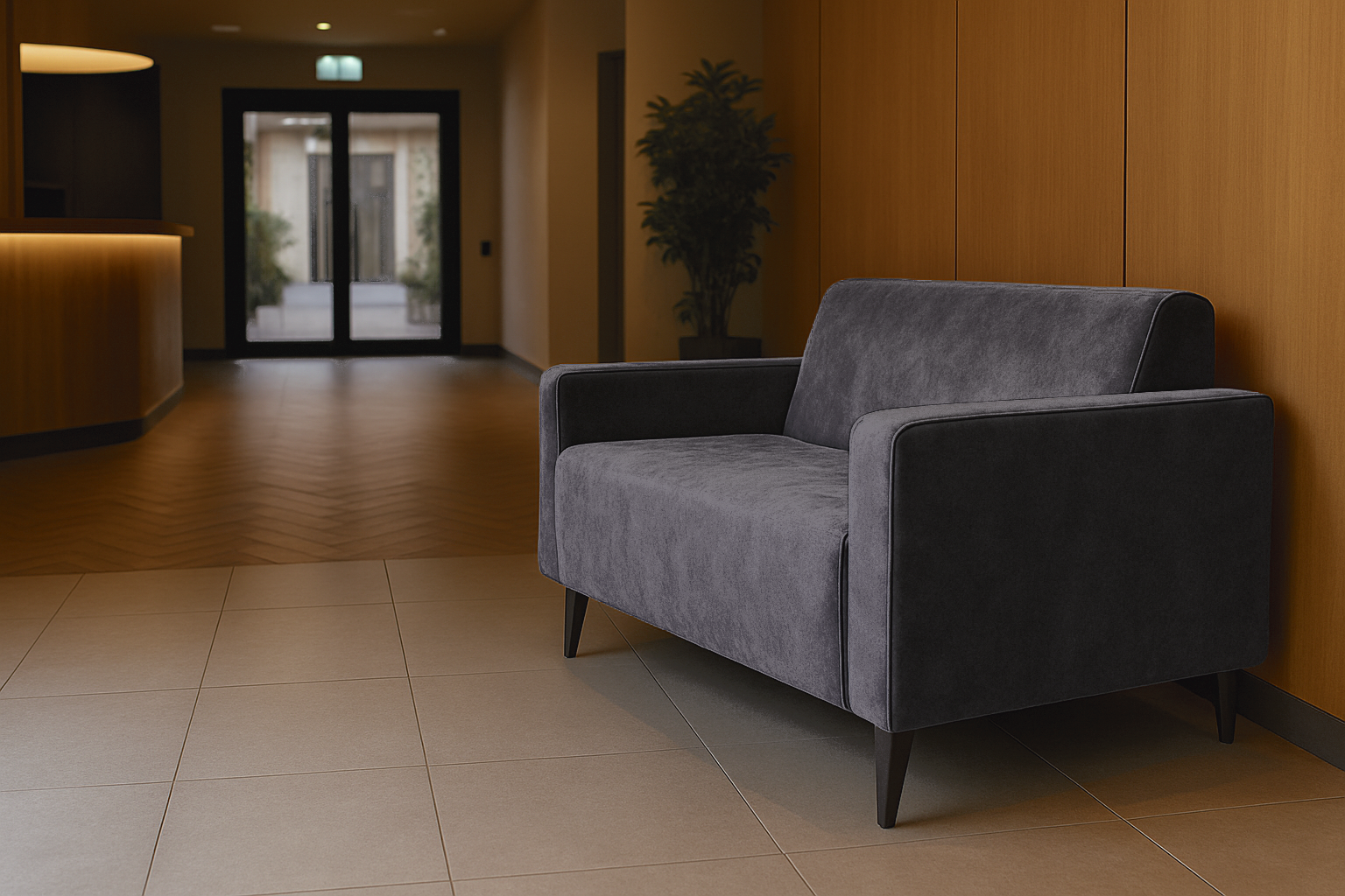 Диван офисный Tobi Sho Тайм с подлокотниками велюр Крокус 1760х680х770 мм Серый (Серый/90) - фото 3