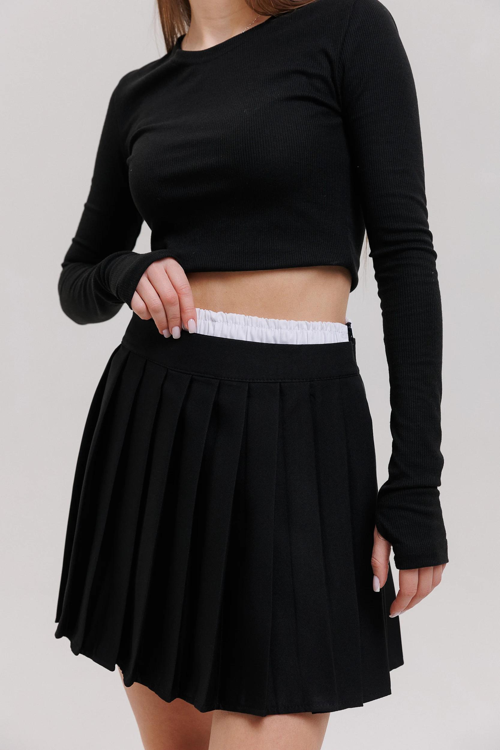 Юбка с двойным поясом для девочки 128 см Черный (127130D)