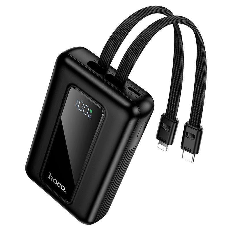 Портативное зарядное устройство c LED-дисплеем HOCO J162 10000mAh USB-A/Type-C со встроенными кабелями Black (24446)