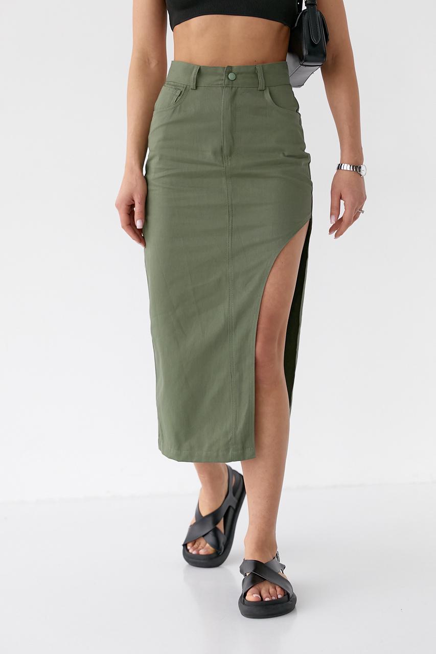 Юбка с полукруглым разрезом S Хаки (10347489)