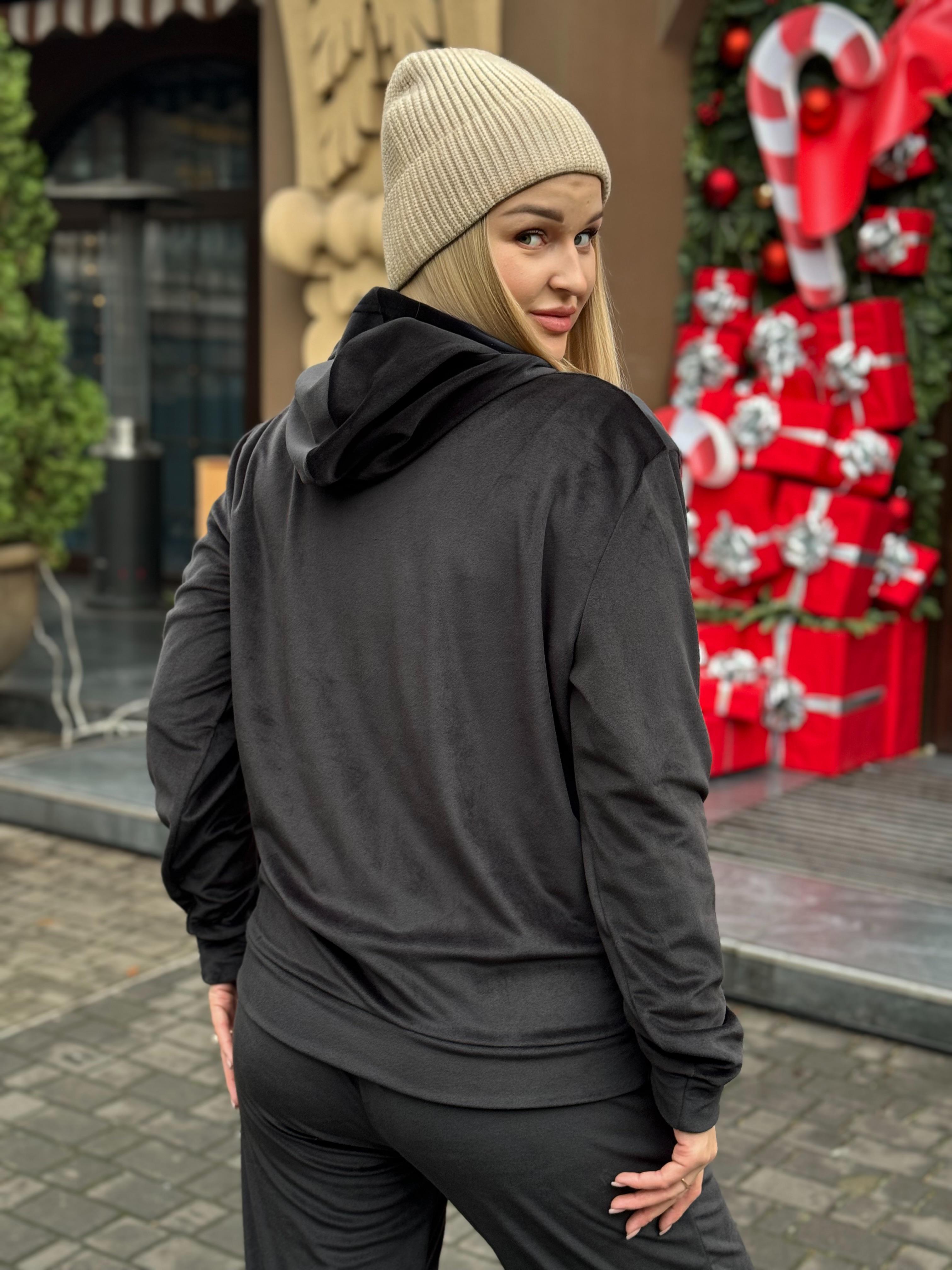 Костюм спортивний утеплений на блискавці та джогери велюр плюш на хутрі р. 56 Чорний (SK-0010)