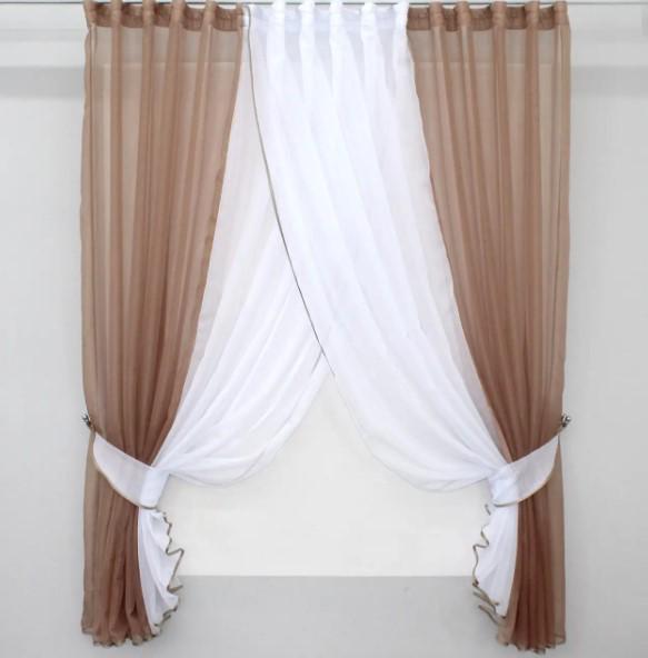 Шторки на кухню/балкон шифон 400х170 см Какао/Белый (096к) Шторки на кухню/балкон шифон 400х170 см Какао/Белый (096к)