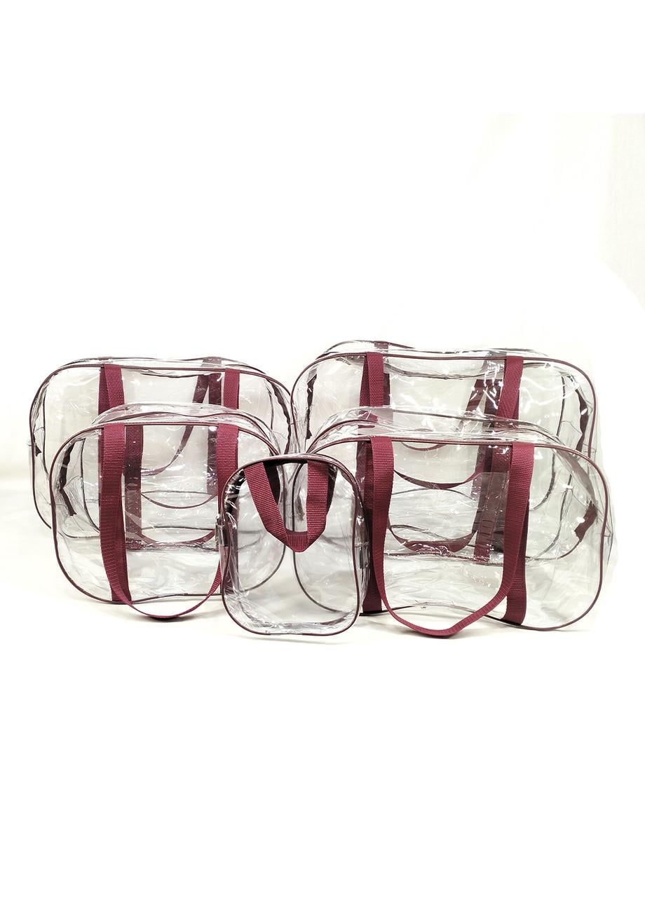 Набор сумок в роддом EcoNova Light прозрачные 5 шт. Бордовый (2371576478)