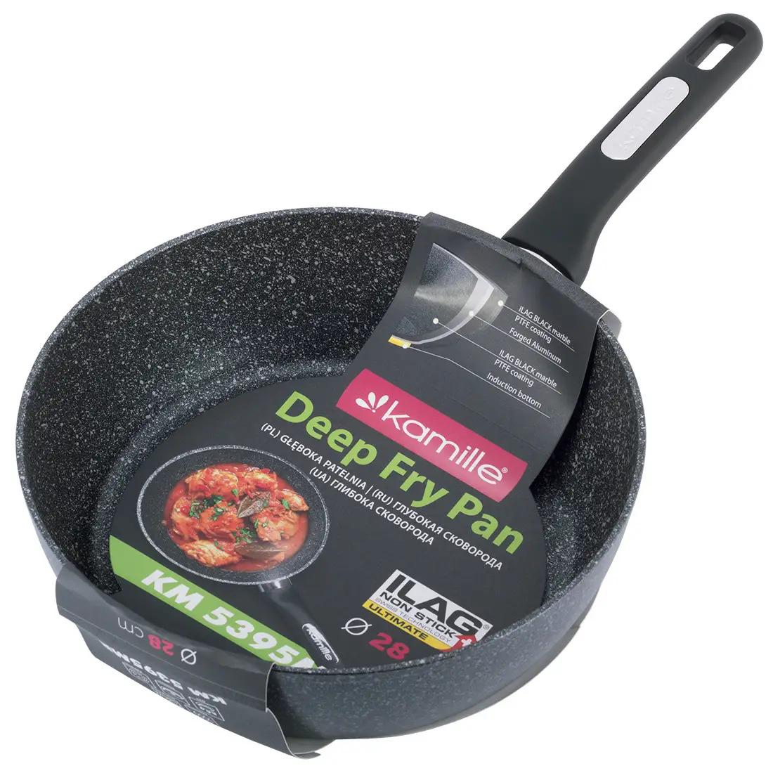 Сотейник Kamille из алюминия с антипригарным покрытием ILAG черный мрамор PTFE для индукции и газа 28х8,5 см (KM-5395MR)