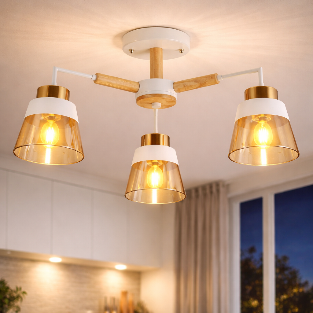 Люстра Valeso на три стеклянных плафона под лампу Е27 Белый/Золотой (XL25014-3)