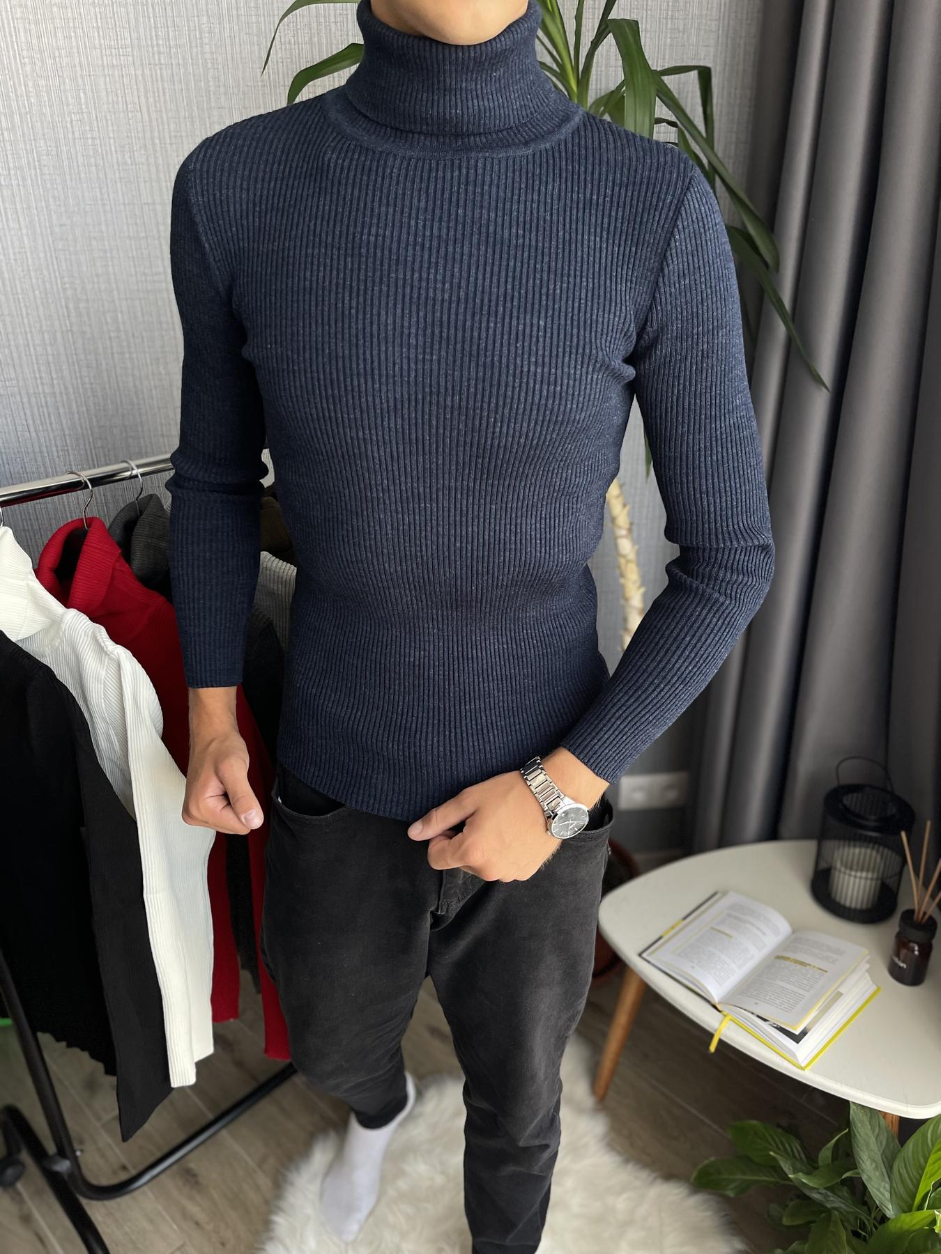 Гольф мужской с высокой горловиной в рубчик XXL Синий (26535/7/4) - фото 2 Гольф мужской с высокой горловиной в рубчик XXL Синий (26535/7/4) - фото 2