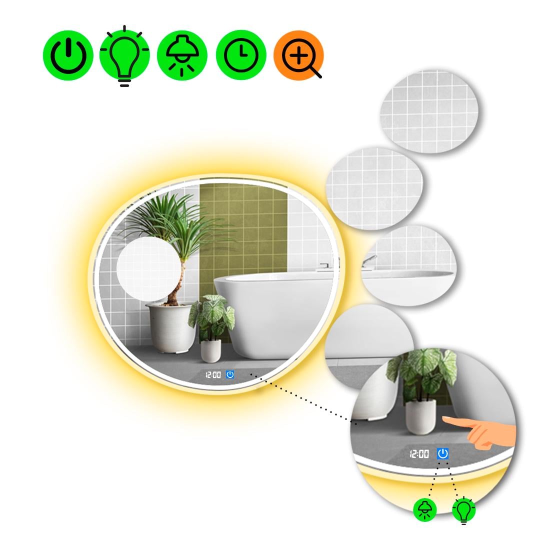 Зеркало с LED подсветкой Acqua 4 с сенсором/часами и линзой без подсветки 100x100 см (Acqua4-20)