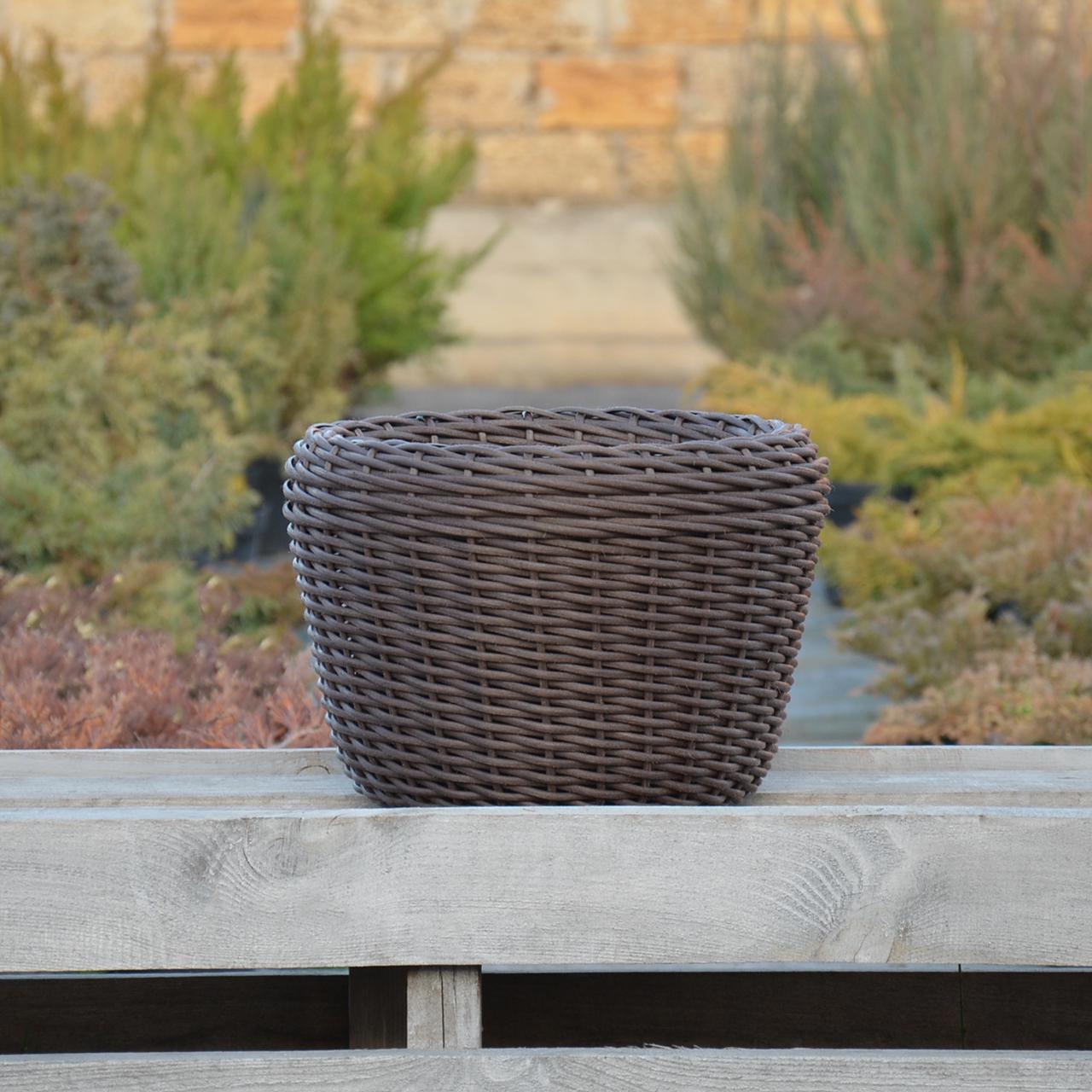 Кашпо для рослин з штучного ротангу 16 л Чесаний венге - фото 4