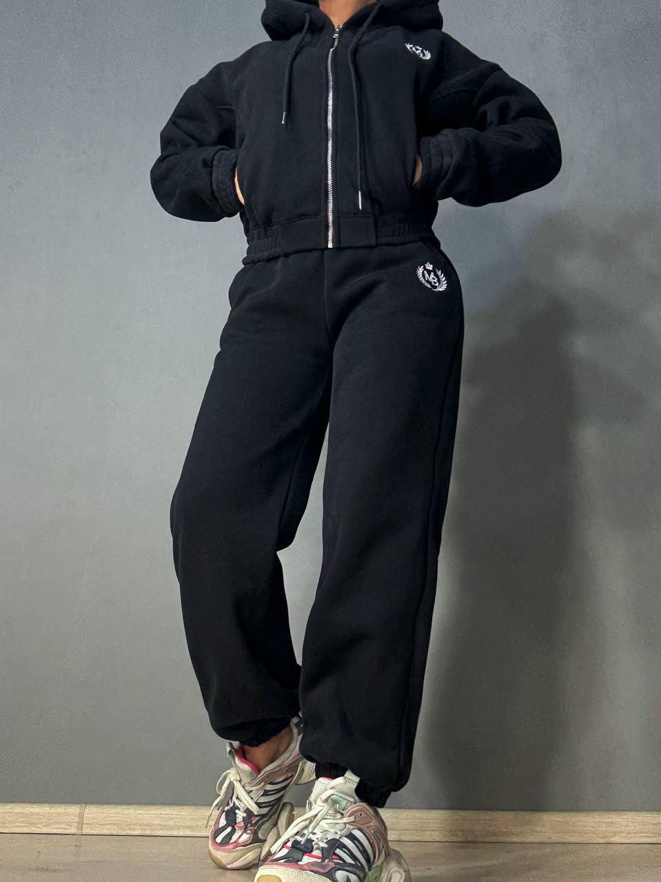 Костюм женский Joy One 80990 утепленный на флисе худи с брюками XL Черный (5955) - фото 8