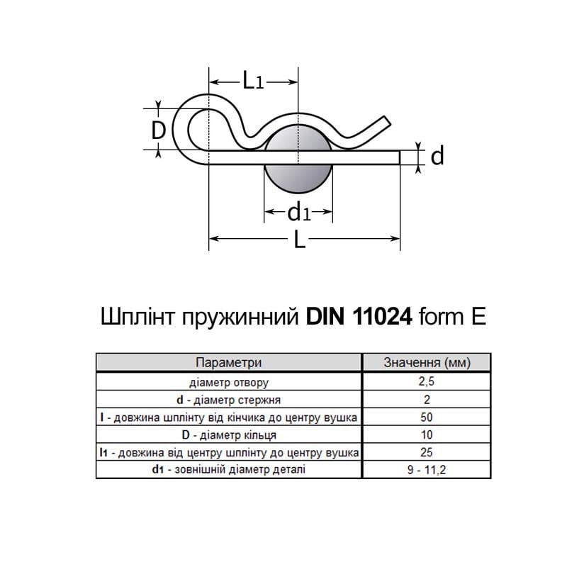 Шплинт пружинный одинарный Metalvis DIN11024 2,5х50 стержень Ø2,0 мм сталь цинк белый 200 шт. (95ZR000095ZR252021) - фото 2