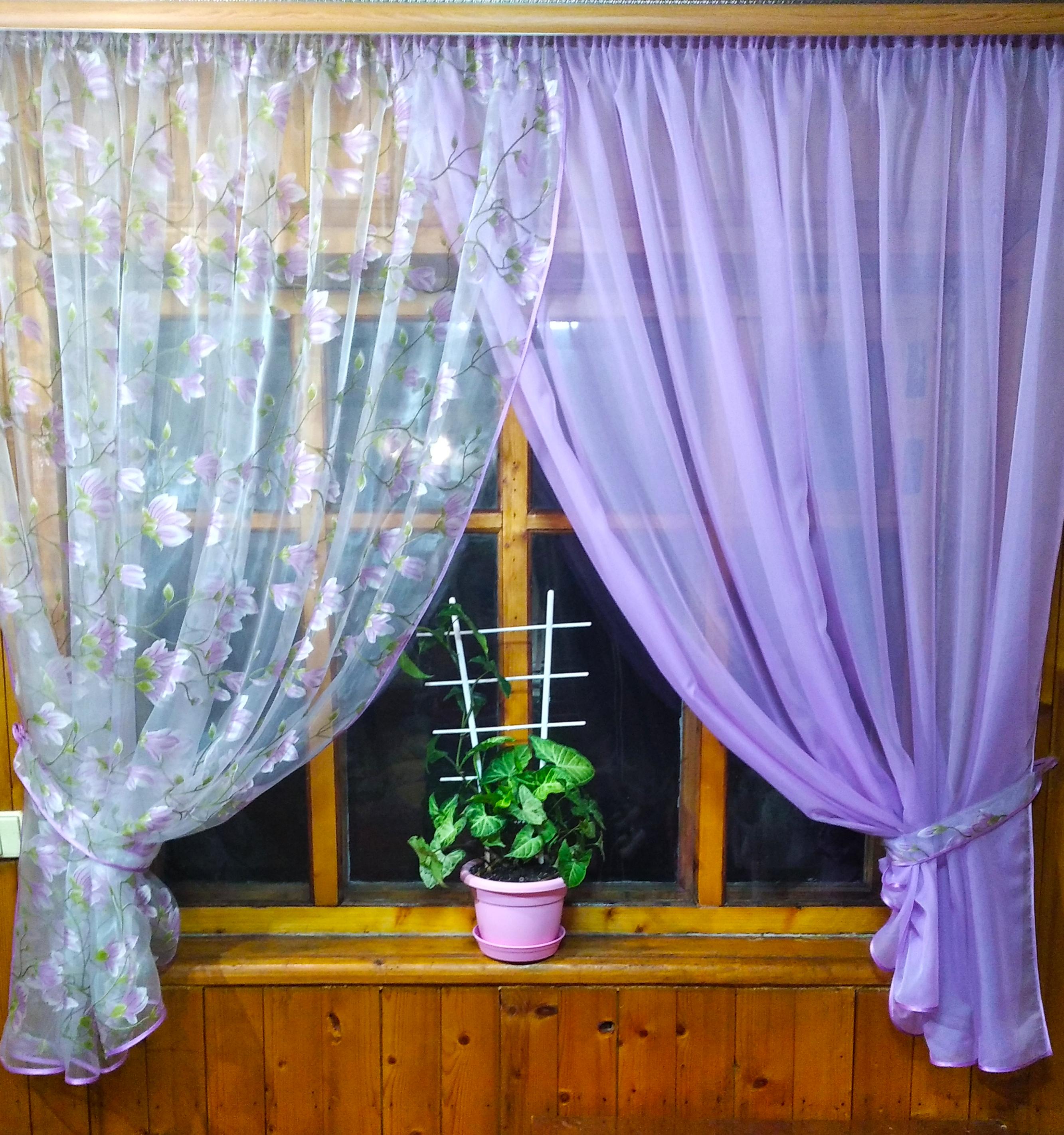 Фіранка кухонна готовая короткая Вероника Сирень веточка