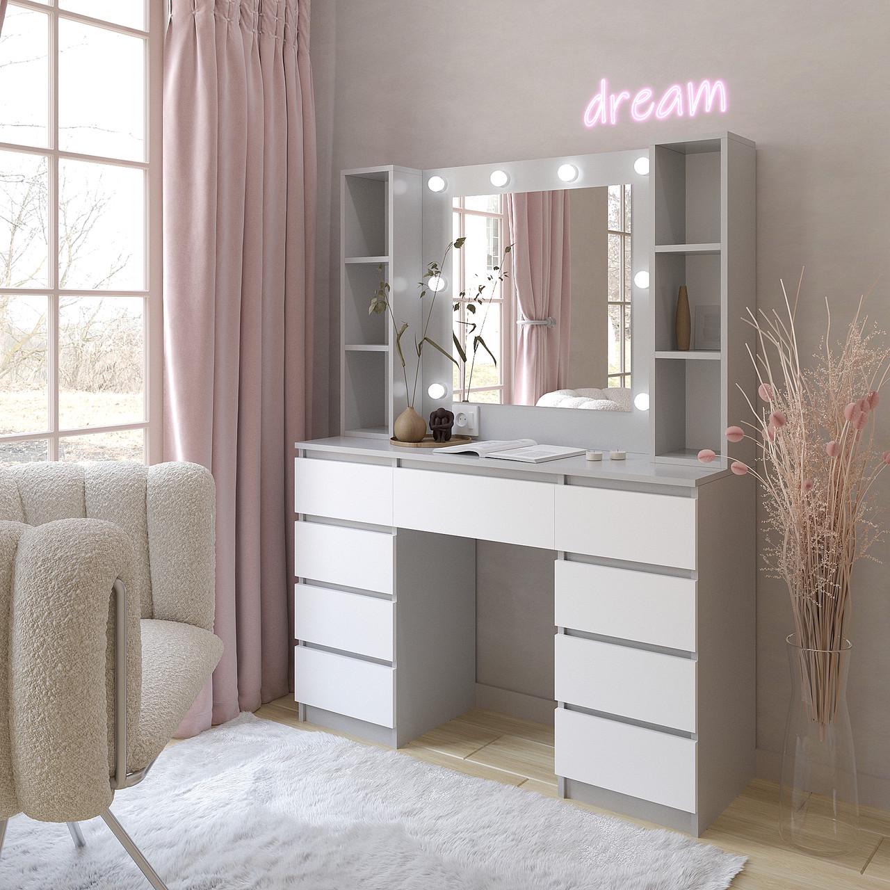 Туалетний столик New and Classic з підсвічуванням 1600х1200х400 мм Сірий/Білий