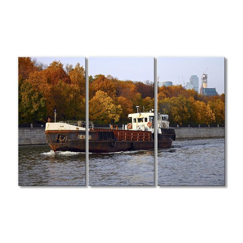 Картина модульная Буксир на реке 3 модуля 80x120 см