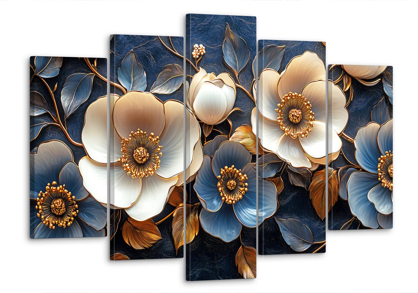 Картина модульная MAKO Белые и синие цветы в золоте 80x125 см (MK50604)