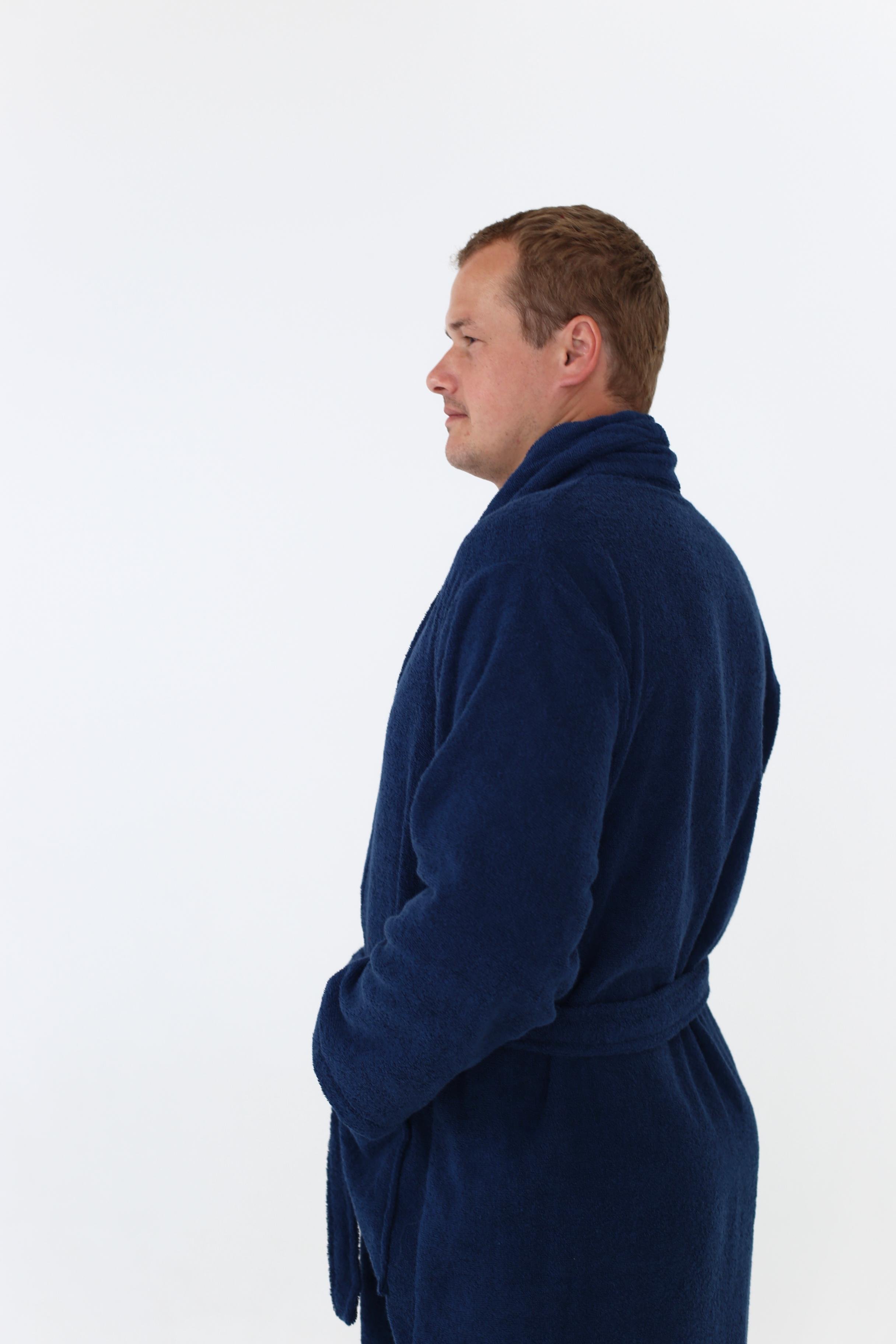 Халат махровый мужской 100% хлопок L Темно-синий (7492789) - фото 3 Халат махровый мужской 100% хлопок L Темно-синий (7492789) - фото 3