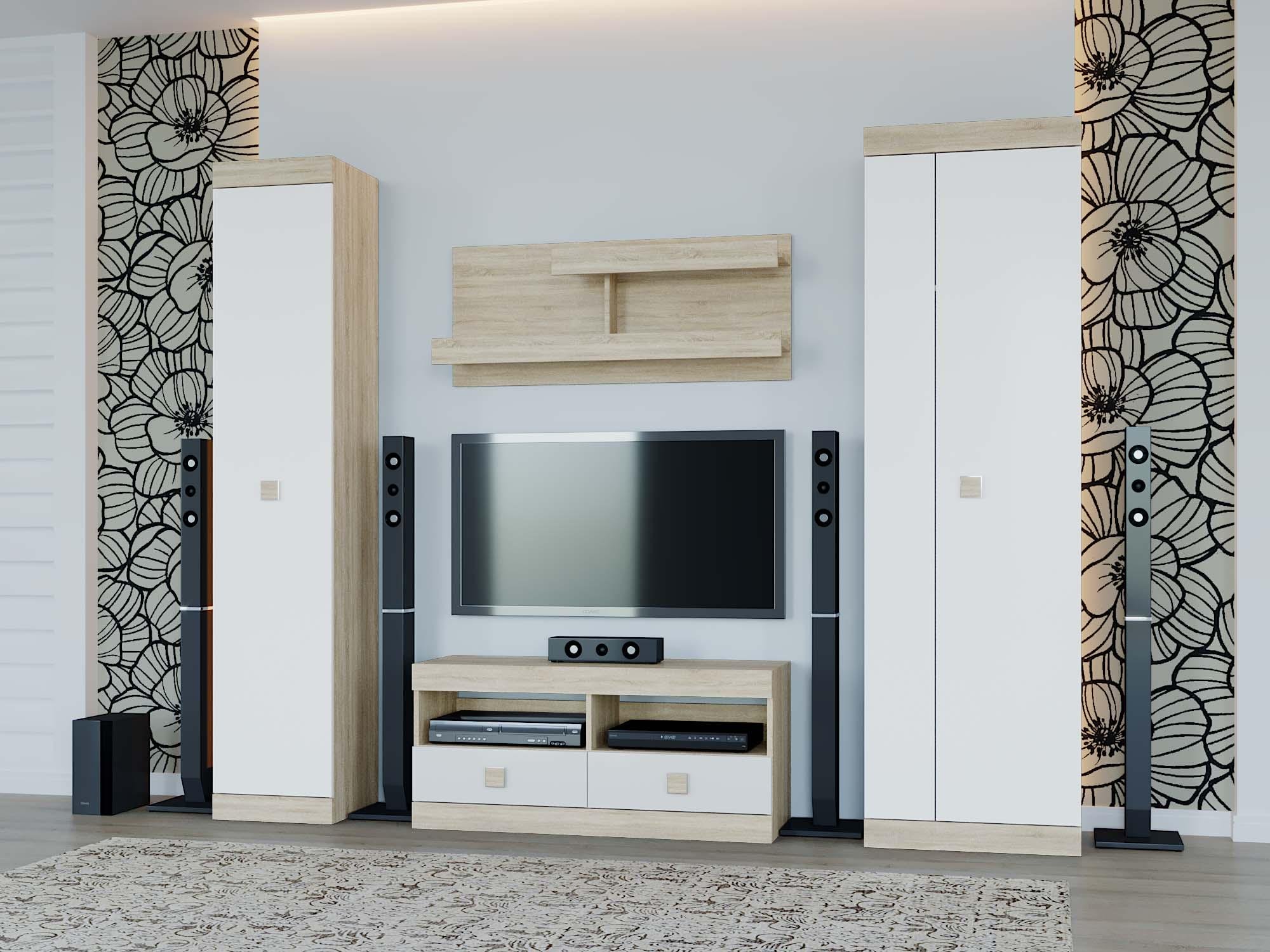 Гостиная Эверест Соната Комплект 23 210х38х205 см Дуб Сонома/Белый (02302)