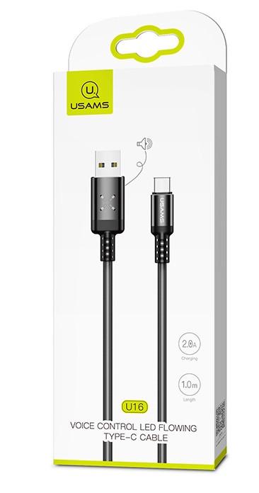 Кабель Usams Type-C LED US-SJ287 U16 Voice Control LED Flowing 1 м 2A Black