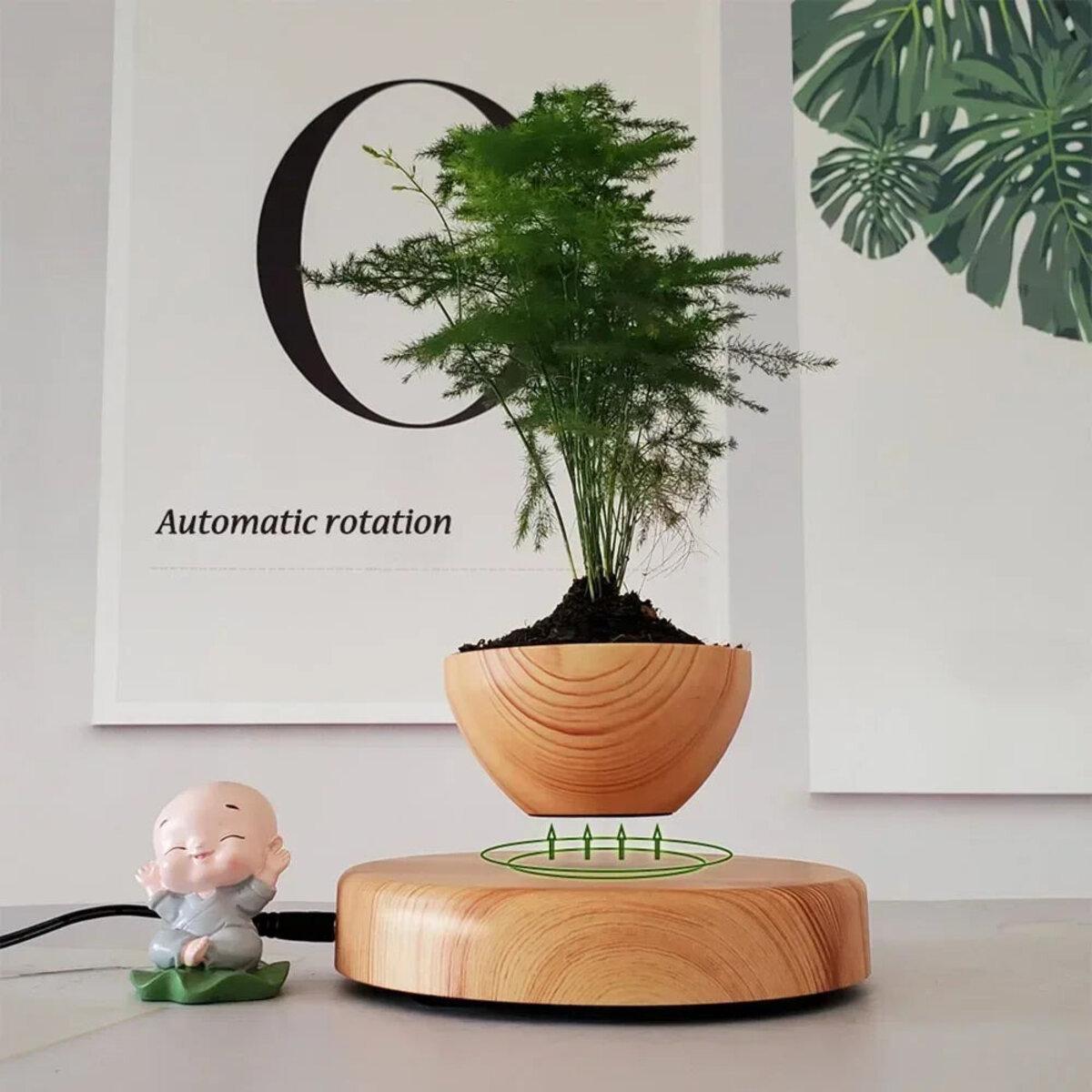 Горщик для рослин магнітний левітуючий HCNT Magnetic Levitating Pot M10-PS ABS Wood Grain (SIM10-PS) - фото 3
