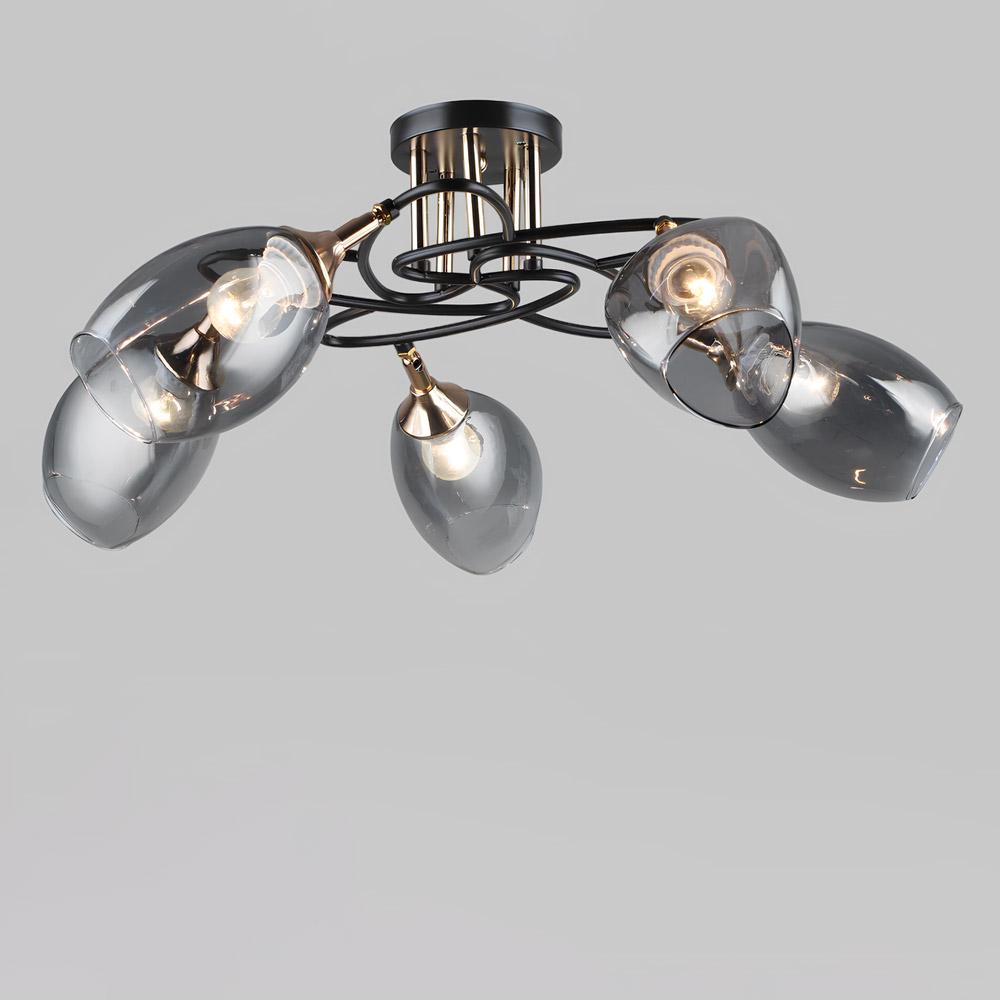 Люстра потолочная Light House SR-19371/5 COFFEE/FGD E27 680х270 мм Черный с золотым/Дымчатый