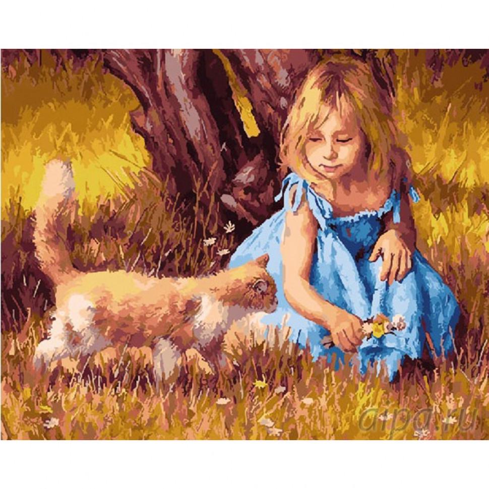 Картина по номерам Rainbow Art Девочка с котенком (GX27398-RA)