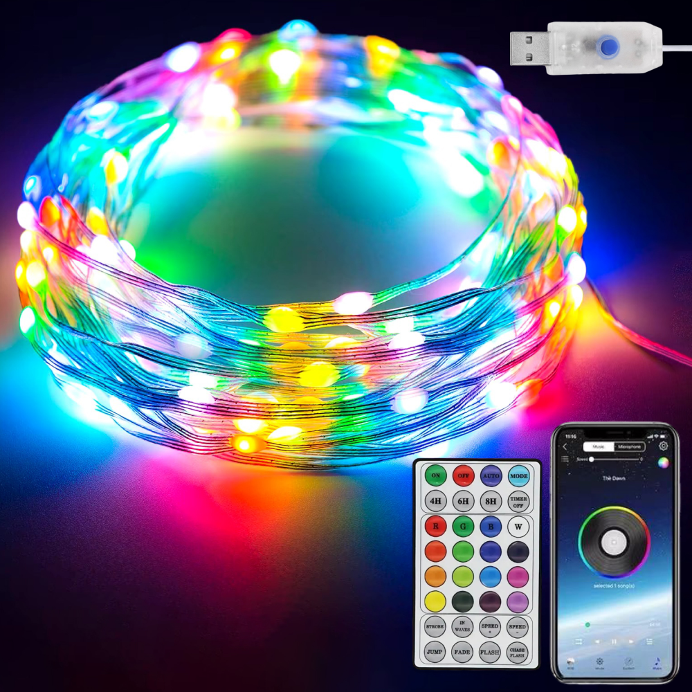 Гірлянда роса розумна RGB 10 м від USB 100 LED керування смартфоном та пульт ДК Bluetooth - фото 3