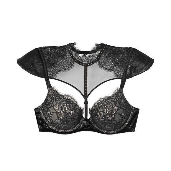 Бюстгальтер бралет из пуш-ап Victoria's Secret с кружевным чокером и крылышками 80B Черный (2877521089)