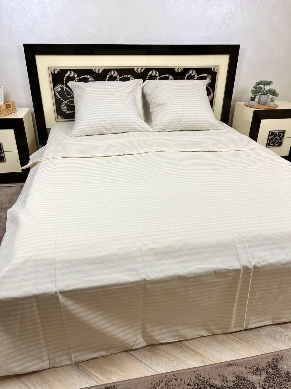 Комплект постельного белья Полоска хлопковый двуспальный 180x220/50х70 см Пудровый (12656909)