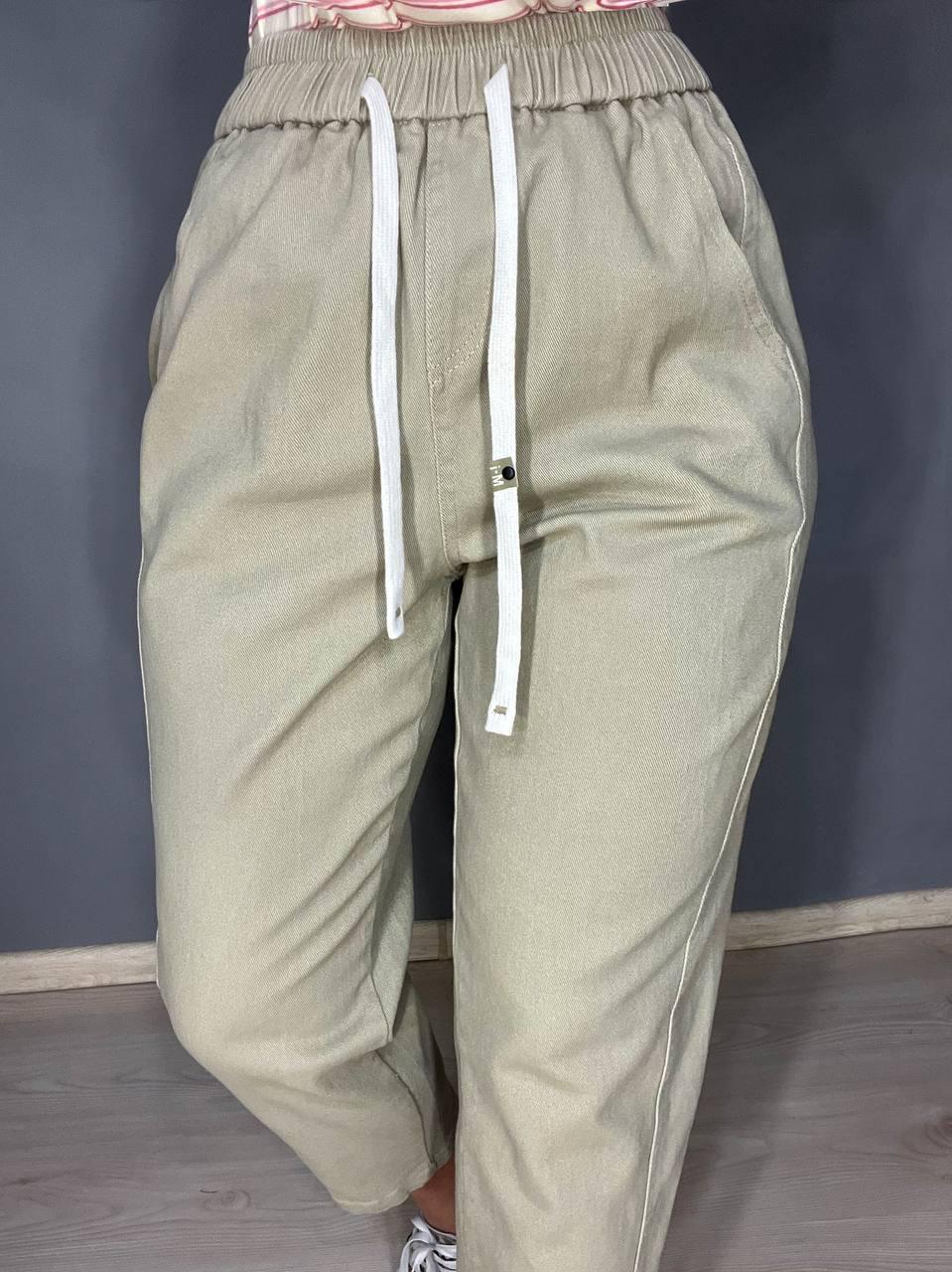 Джинси жіночі A-N 9962 MOM кюлоти укорочені резинка на таліі шнурок XL Бежевий (3699) - фото 10