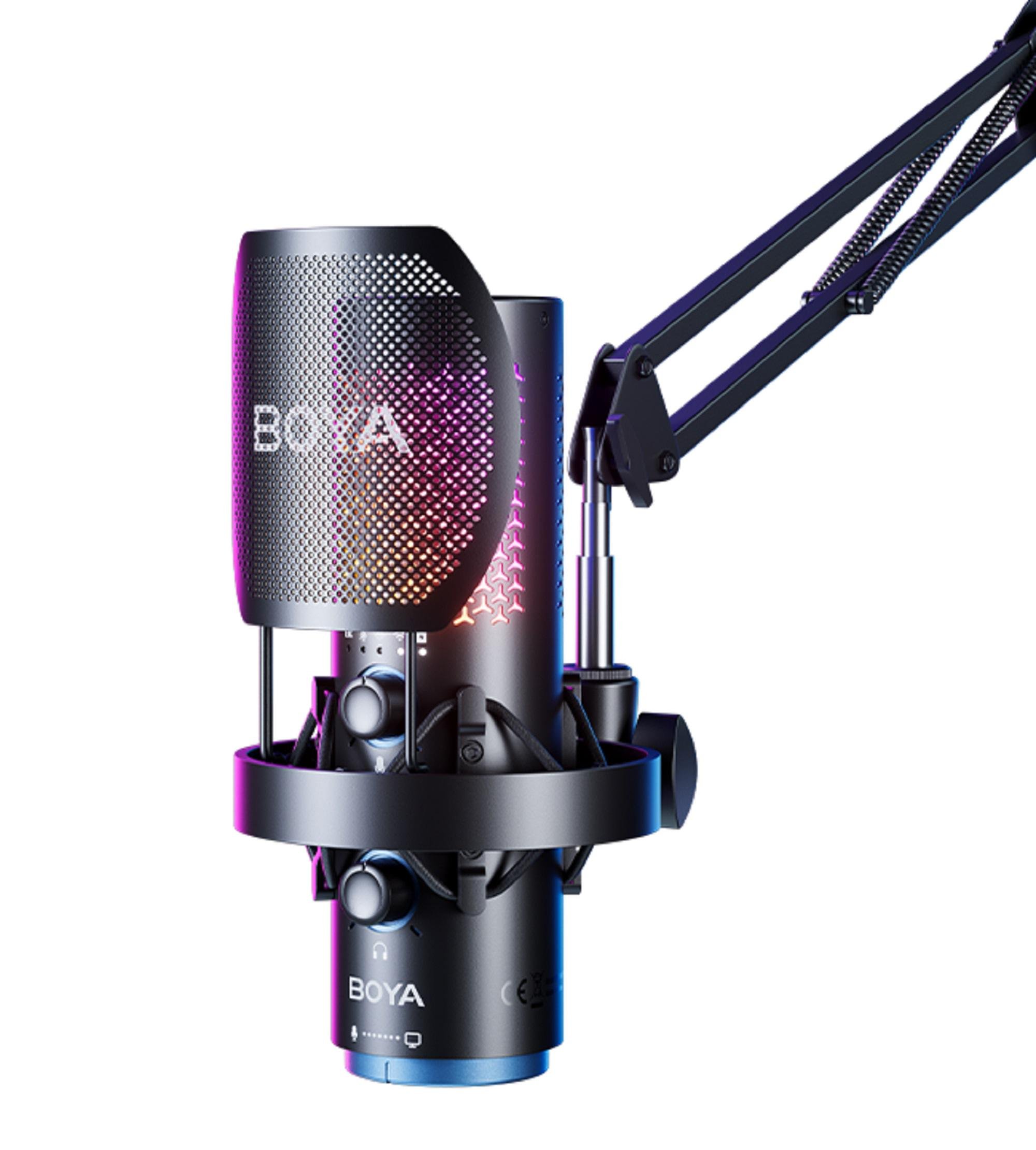 Мікрофон Boya K5 для блогерів бездротовий/дротовий з RGB підсвіткою та стійкою пантографом для стор.імів та подкастів (51006)