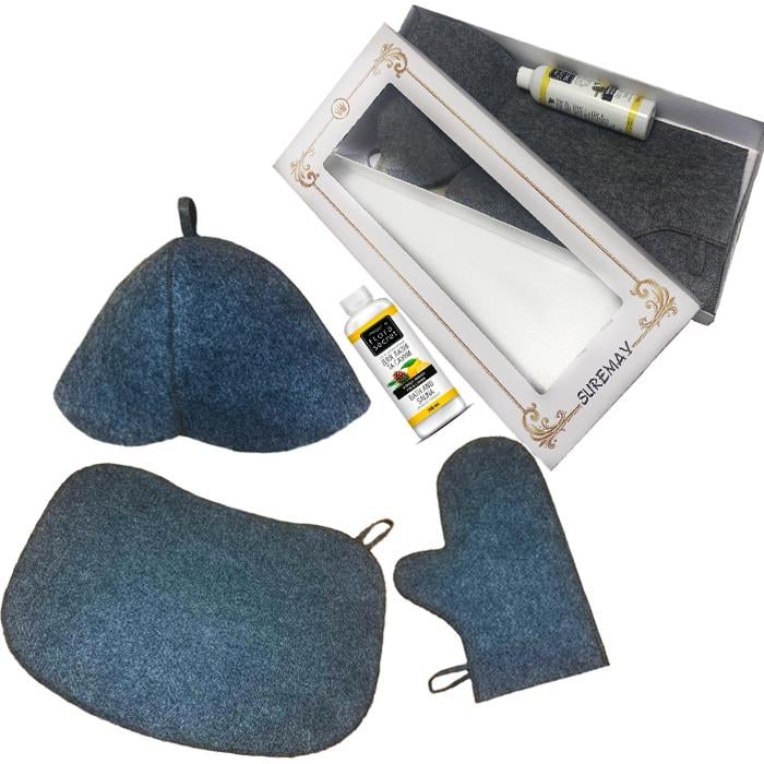 Набор для бани и сауны коврик/шапка/ароматизатор/перчатка (205)