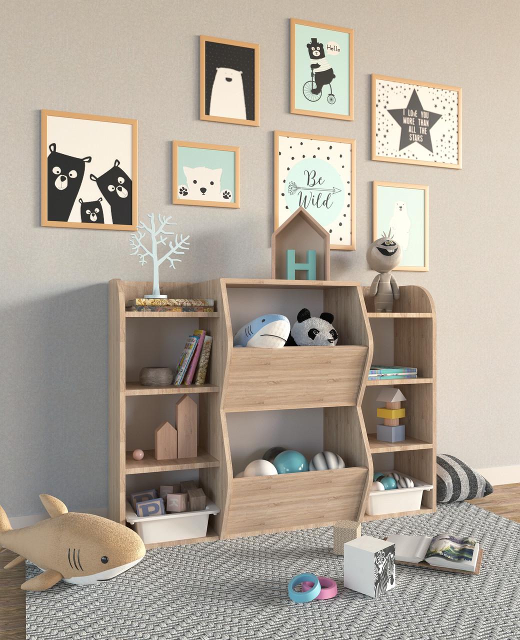 Стелаж дитячий DP-2 для зберігання іграшок та книг 1040х321х762 мм Дуб сонома (22098567)