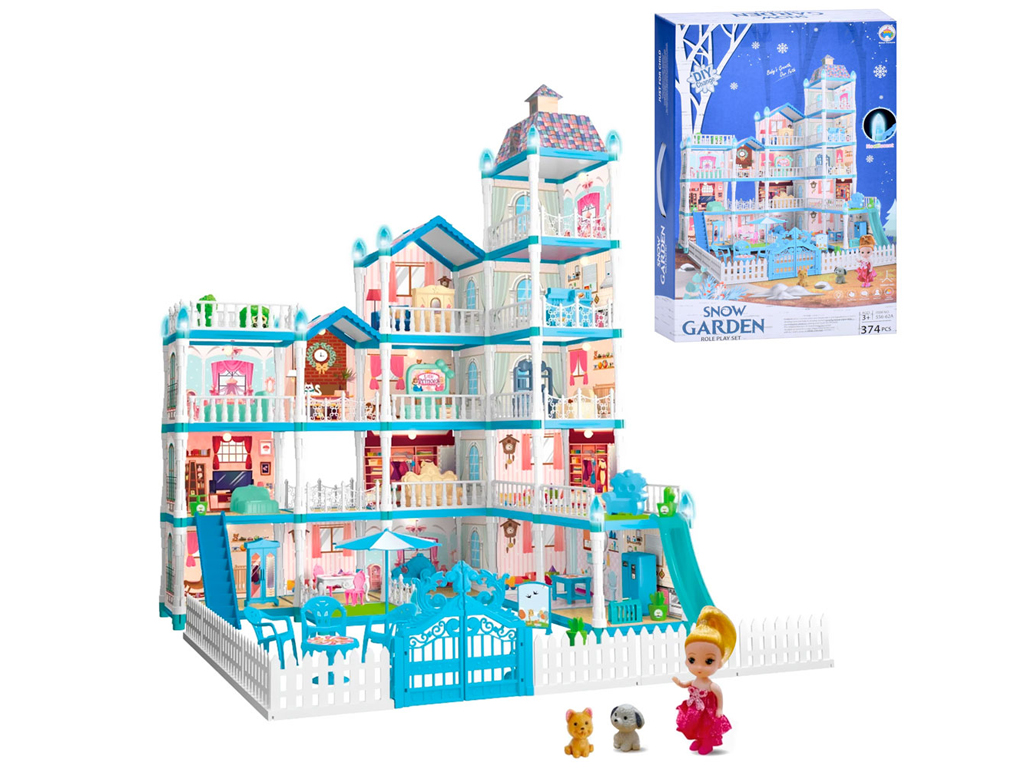 Детская игрушка Кукольный домик с лялькой 10 см и набором мебели Snow Garden 556-66 38х23х41 см 2 этажа 72 детали в коробке (opt-104842)