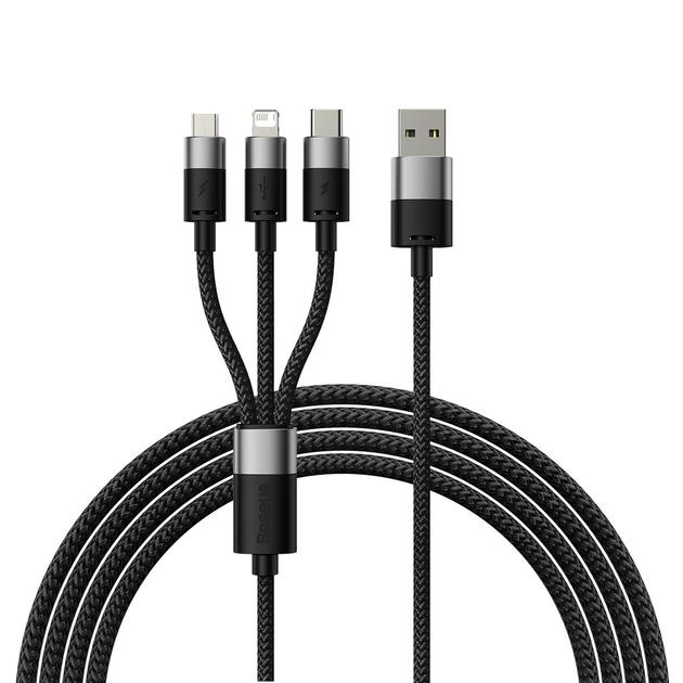 Кабель BASEUS Fast Charging Data Cable 3in1 CAXS000001 USB-A to USB-C/Lightning/microUSB 3,5A 1,2 м Black (24146338)