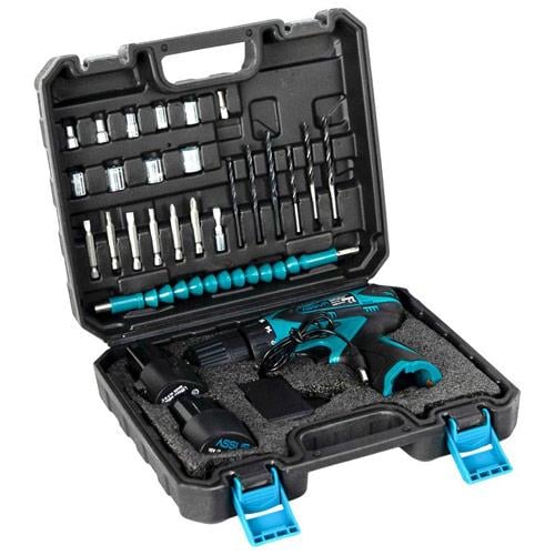 Дриль шуруповерт Assur LD18A 12В 0-350/0-1350 об/хв патрон 10 мм 2 акумулятори 1.5А·год набір у кейсі (2557-59c1b)