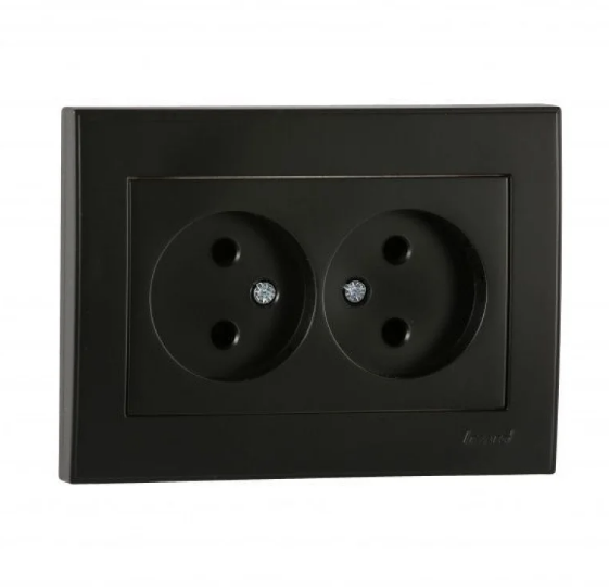 Розетка подвійна Lezard Rain без заземлення Антрацитовий (26485631)