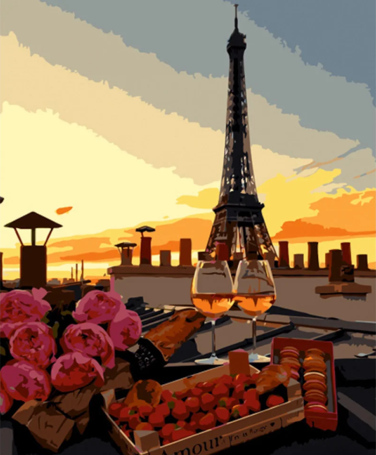 Картина за номерами Strateg Романтична вечеря у Парижі 40х50 см (GS1145)