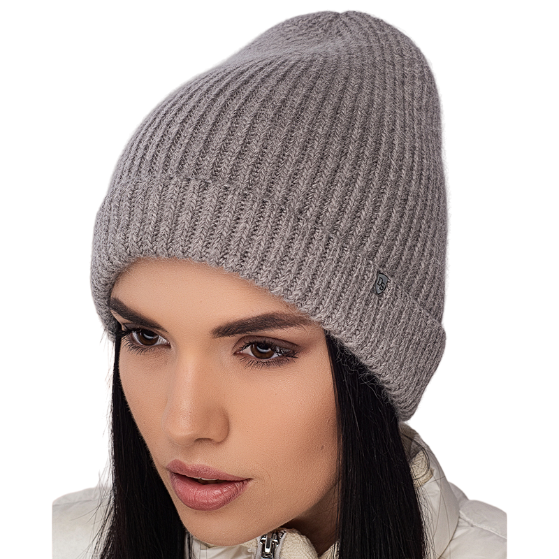 Шапка кашемировая женская Leks АВЕНЮ одинарная с подворотом удлиненная one size Темно-серый