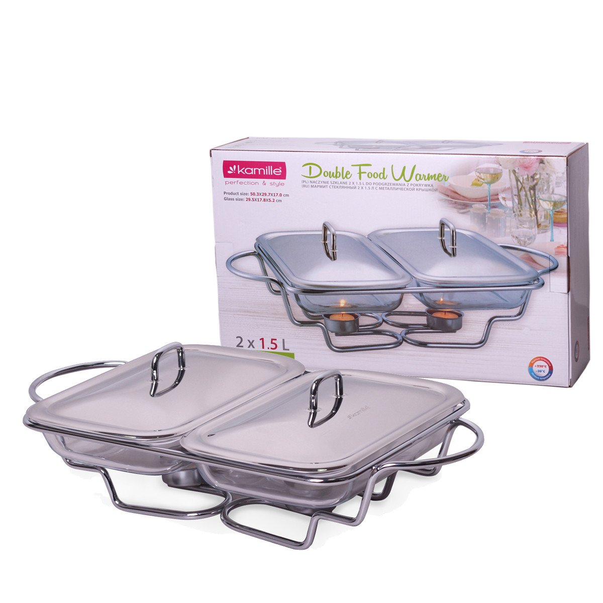 Мармит Kamille подвійний скляний 2х1,5 л KM-6415