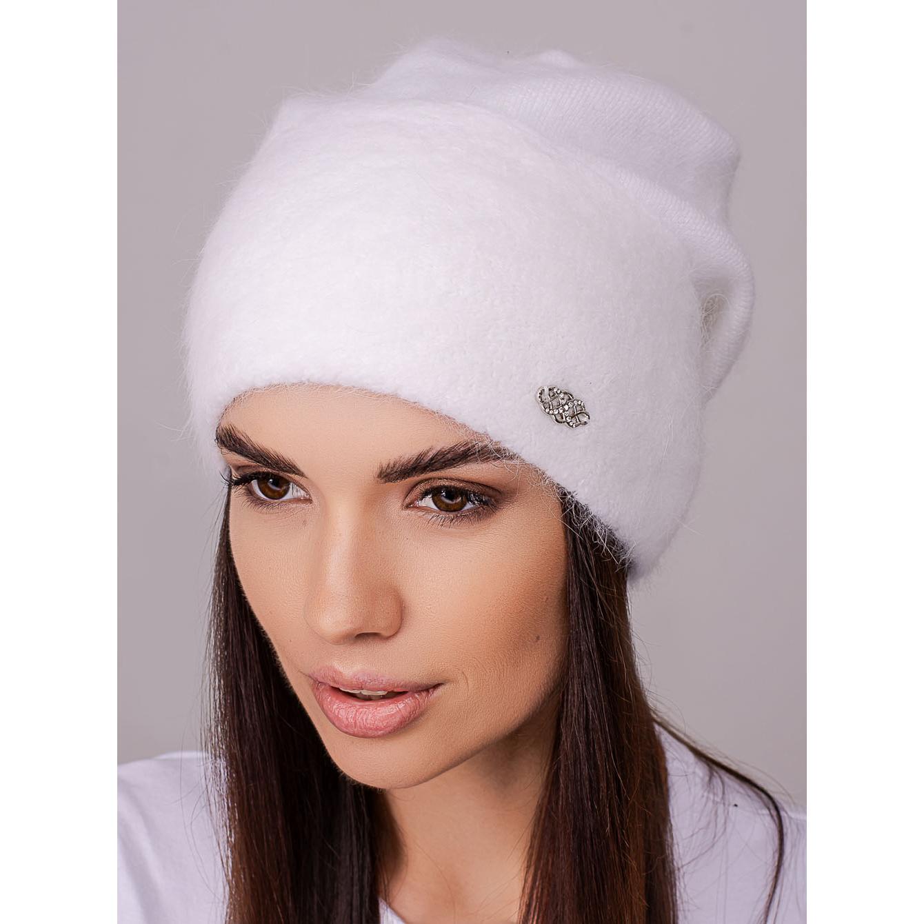 Шапка женская Leks АФИНА ангорная двойная с отворотом сзади сцепленная one size Белый (251368) - фото 1