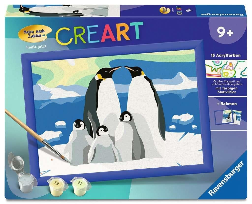 Картина по номерам Семья пингвинов Ravensburger CreArt 24×18 см с рамкой 15 акриловых красок от 9 лет (SKU-280)