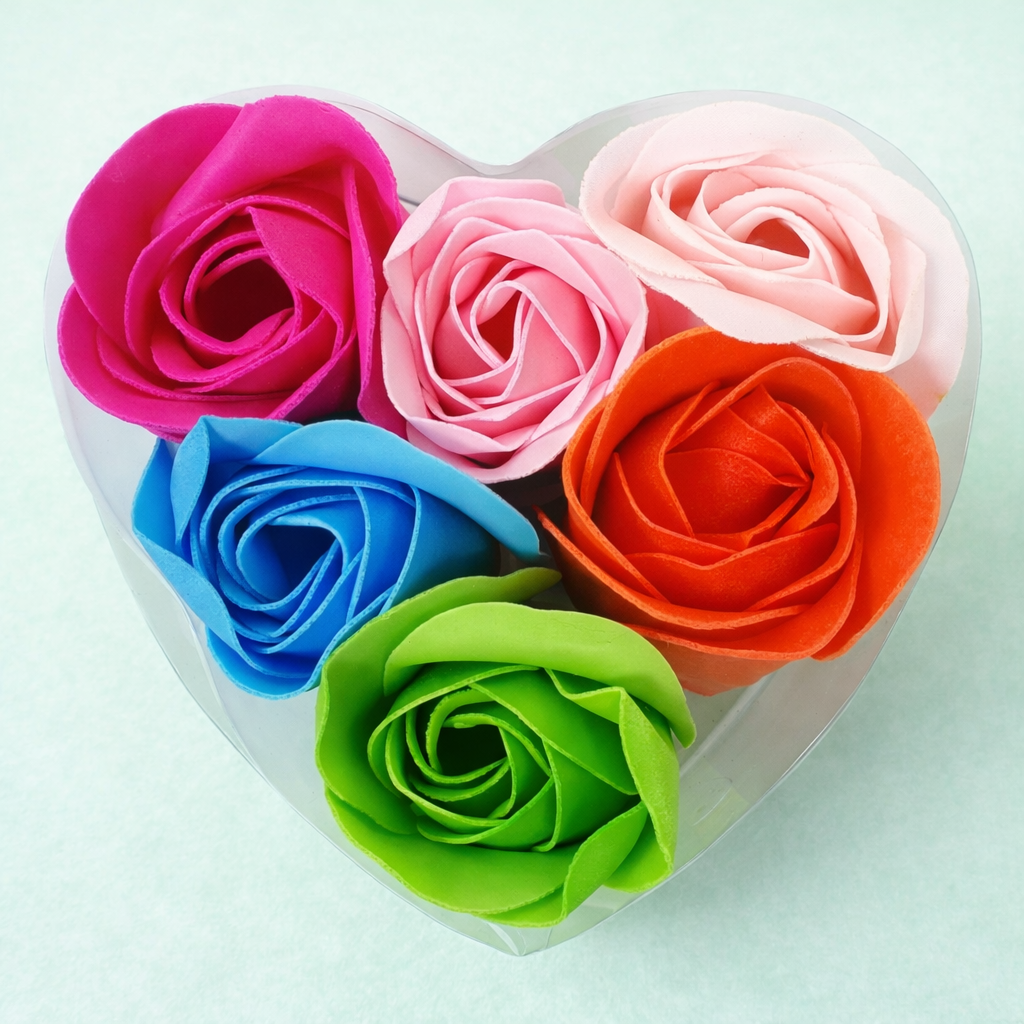 Троянди мильні в коробці серце 6 шт. Мультиколор