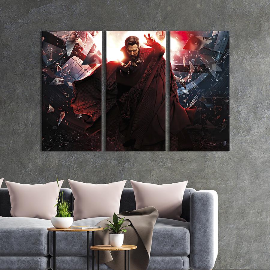 Модульная картина из 3 частей на холсте для интерьера Мультивселенная безумия: Доктор Стрэндж 156x100 см (706-31)