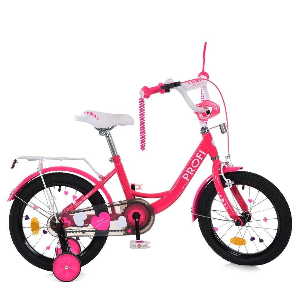 Велосипед для дівчинки PROF1 Princess 14" з багажником Малиновий - фото 1 Велосипед для дівчинки PROF1 Princess 14" з багажником Малиновий - фото 1